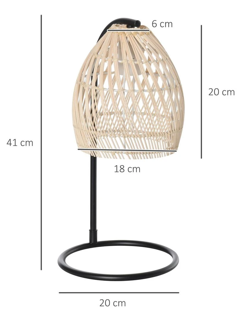 Lampe de table arquée style néo rétro rotin naturel métal noir   Beige