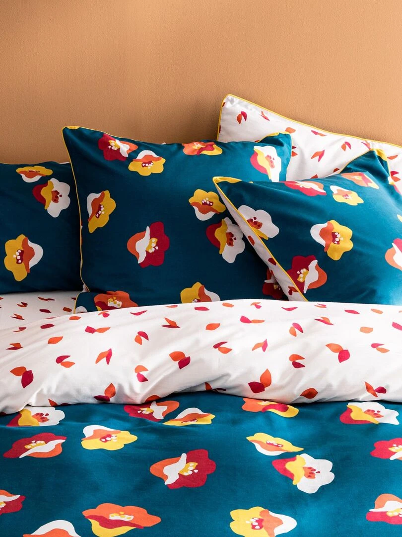 Set de 2 taies d’oreiller imprimées en percale de coton BIO  NARCISSE   Bleu azur
