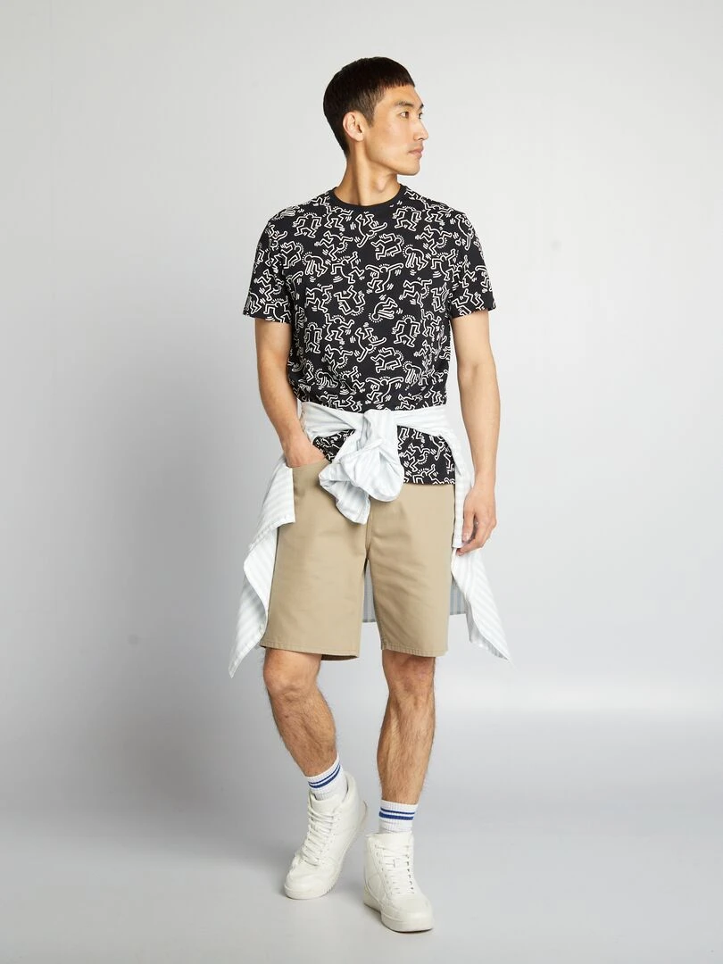 Tee shirt 'Keith Haring' à col rond noir