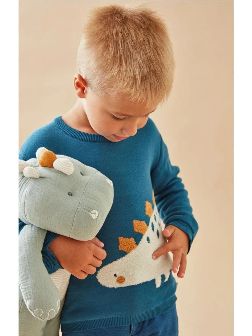 Pull dino en tricot canard Noukie's Bleu