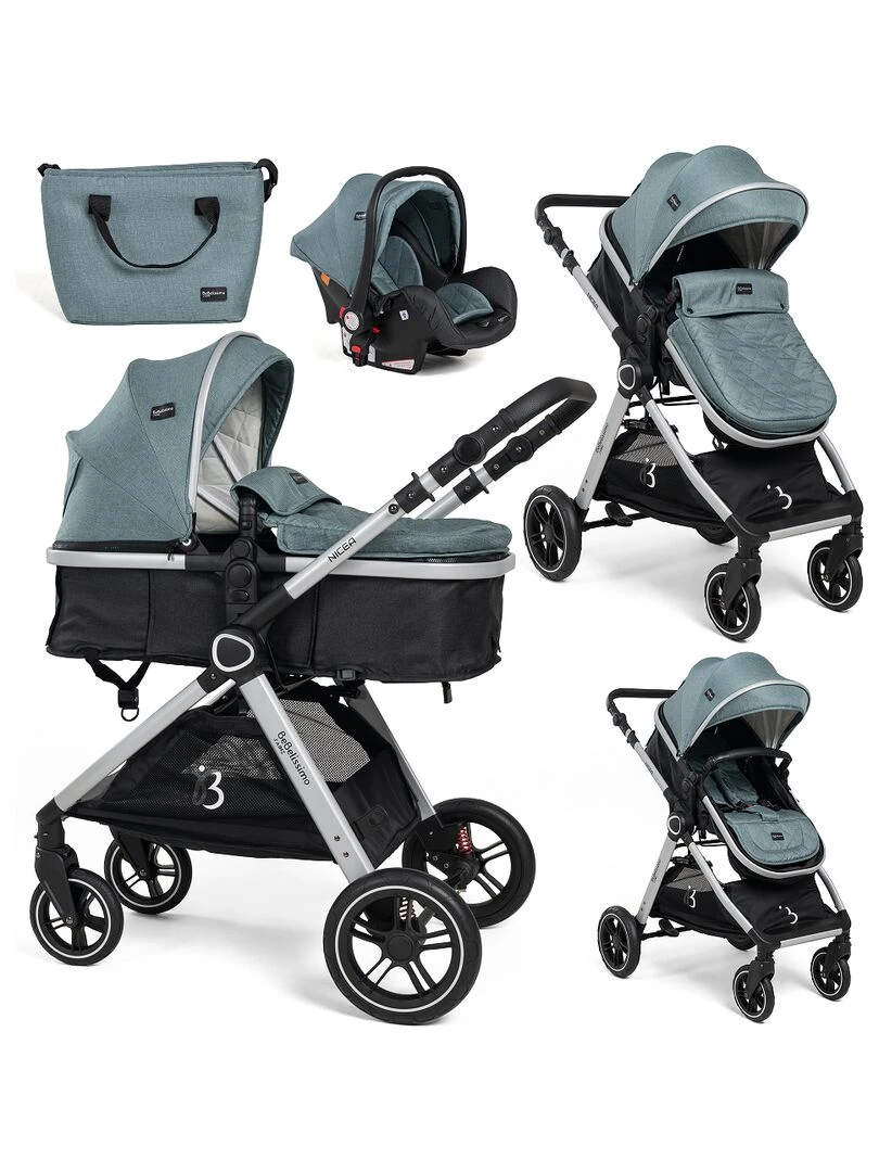 BEBELISSIMO Poussette combinée trio 3 en 1 siège auto 0m jusqu’à 22kg – Nicea vert Vert