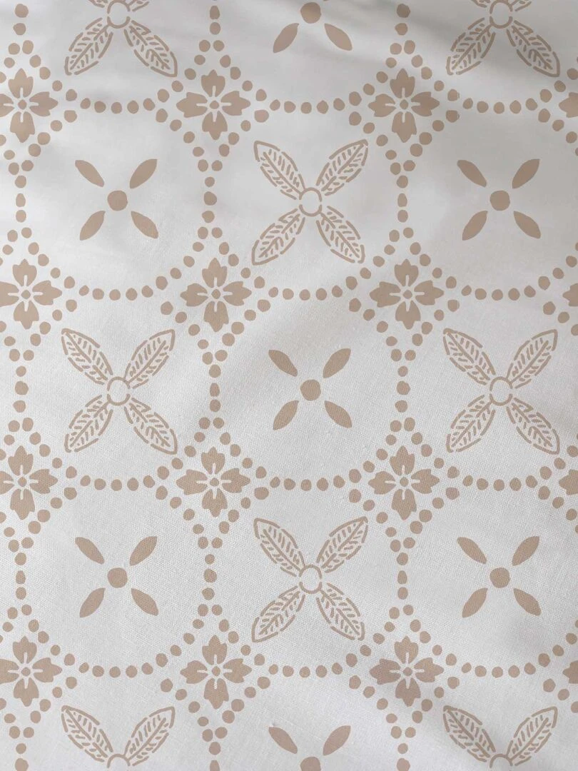 Drap housse imprimé 100% coton TENDANCE CERAMIQUE Beige argile
