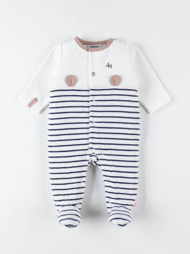 Pyjama 1 pièce rayé en velours écru/bleu Noukie's Bleu
