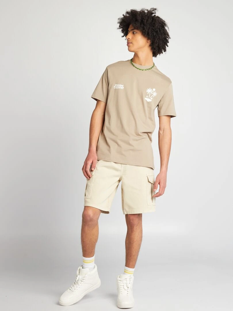 T shirt en jersey à col rond Taupe