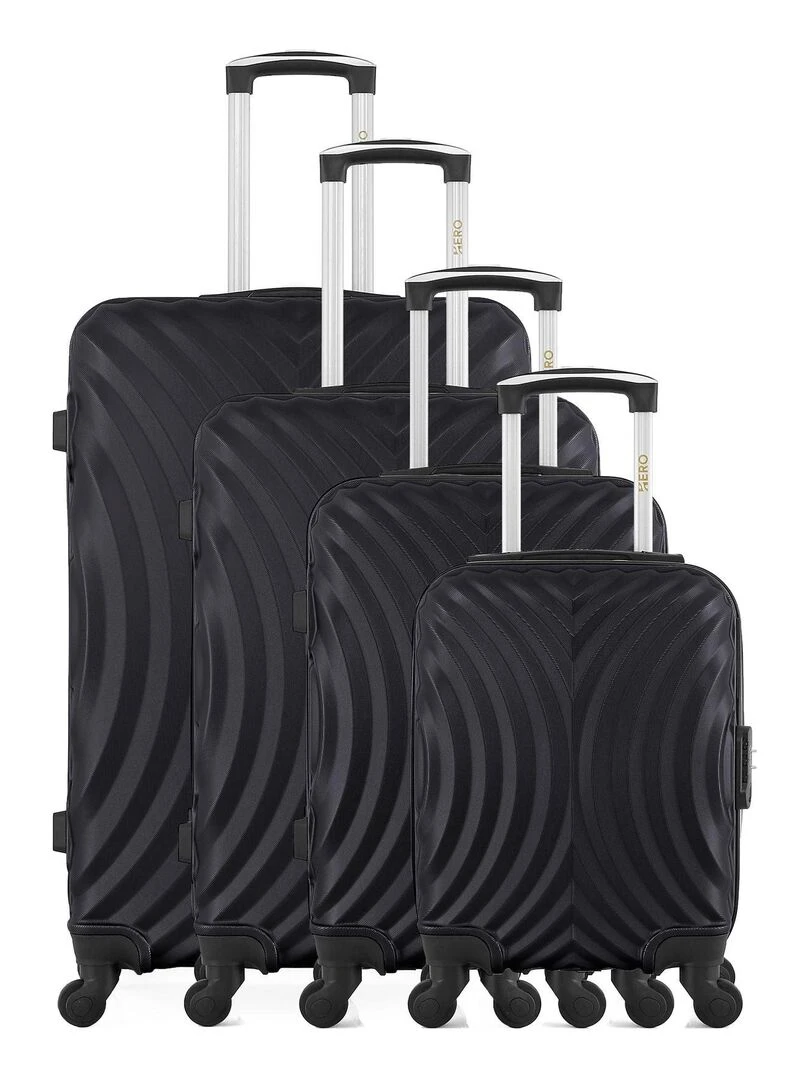 Lot de 4 Valises Rigides Grand Format Taille Moyenne Cabine et Cabine XXS LAGOS M Noir