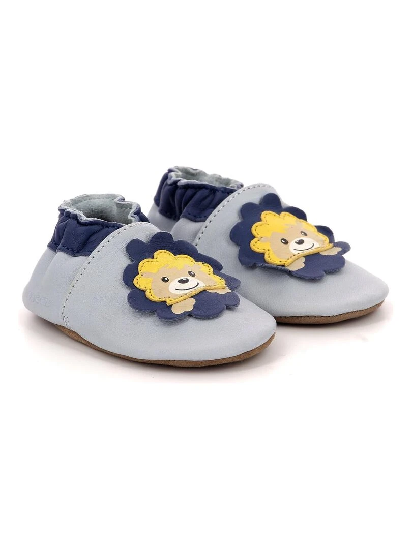 Chaussons Cuir Happy Lion Bleu