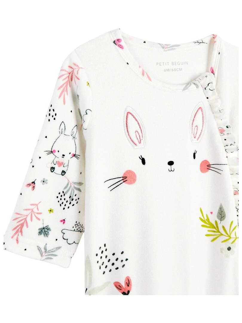 Pyjama bébé en velours ouverture zippée Happy Bunny   Ecru