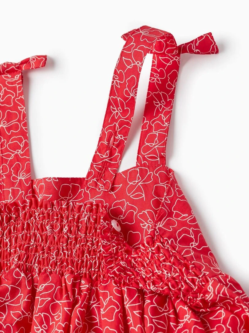 Robe en coton à motif floral pour fille manches courtes PICASSO   Rouge
