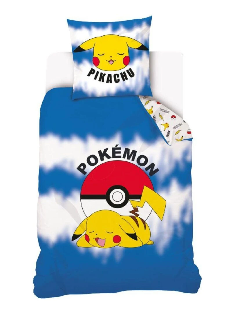 Parure de lit Pokemon Pikachu 100% coton 140x200 cm Bleu