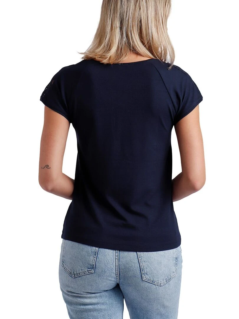 T shirt manches courtes Puntilla Hombro Bleu marine