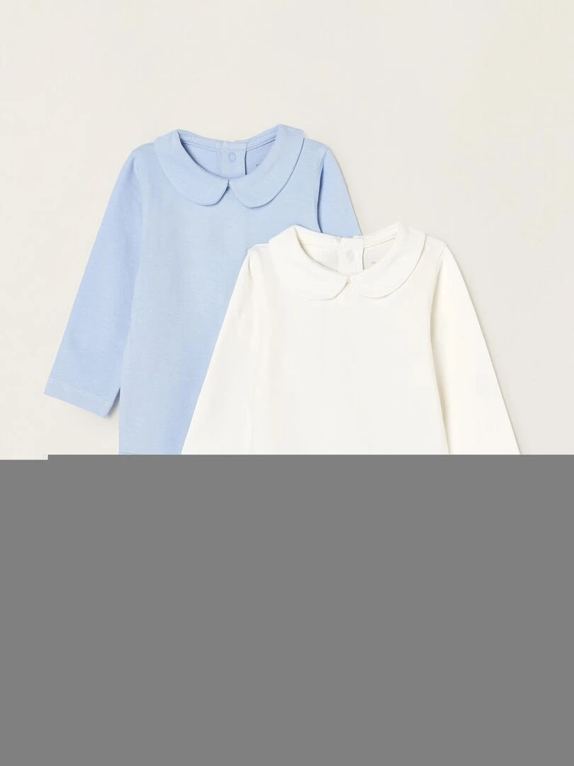 Lot 2 Bodies en Coton Nouveau Né manches longues ESSENTIALS LINE Bleu clair