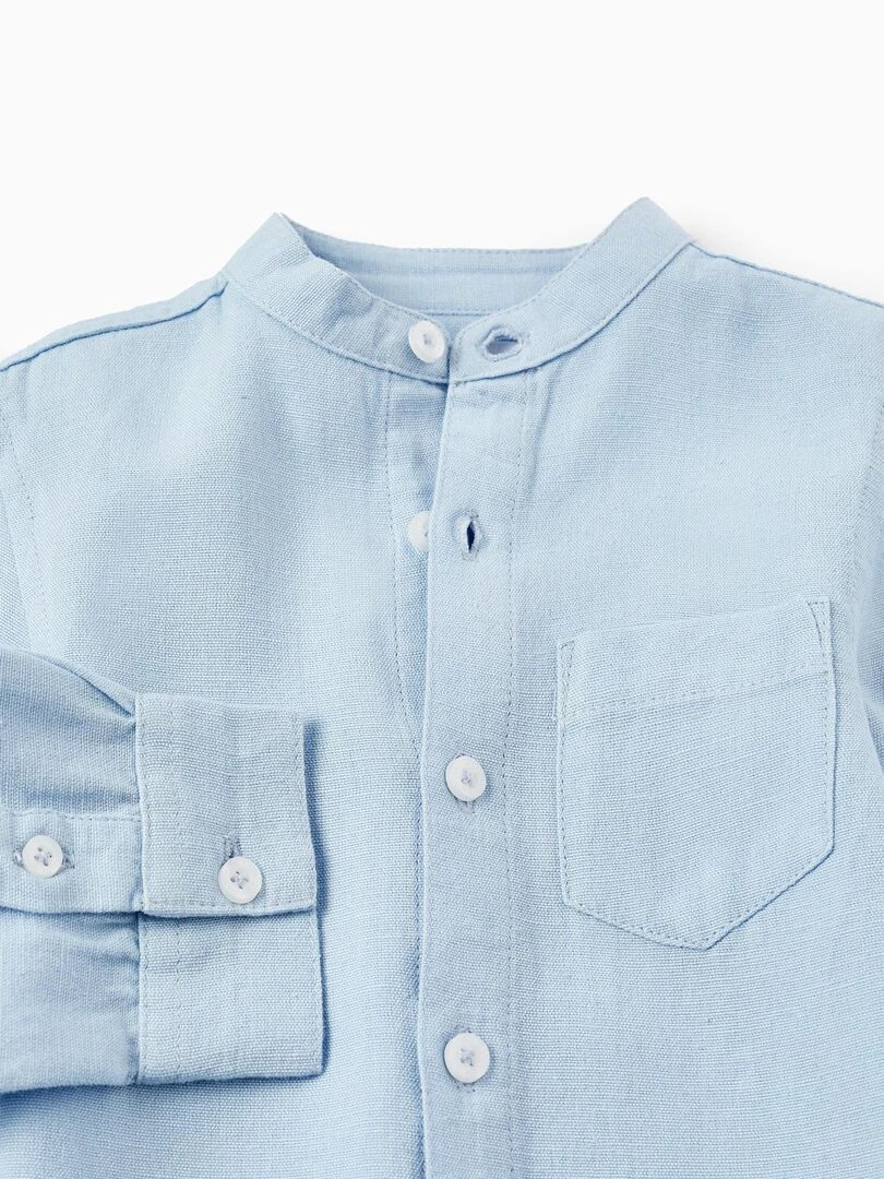 Chemise à manches longues en lin pour bébé garçon manches longues CÉRÉMONIE   Bleu clair
