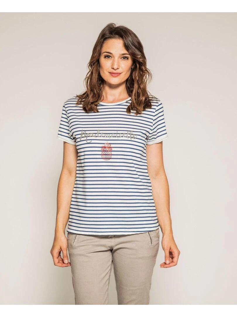 T shirt marinière col rond FORET   Bleu