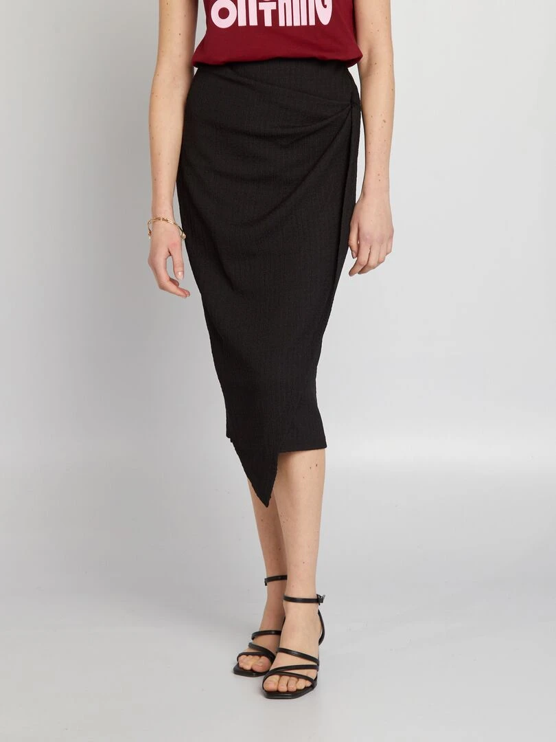 Jupe pareo en maille gaufrée   noir