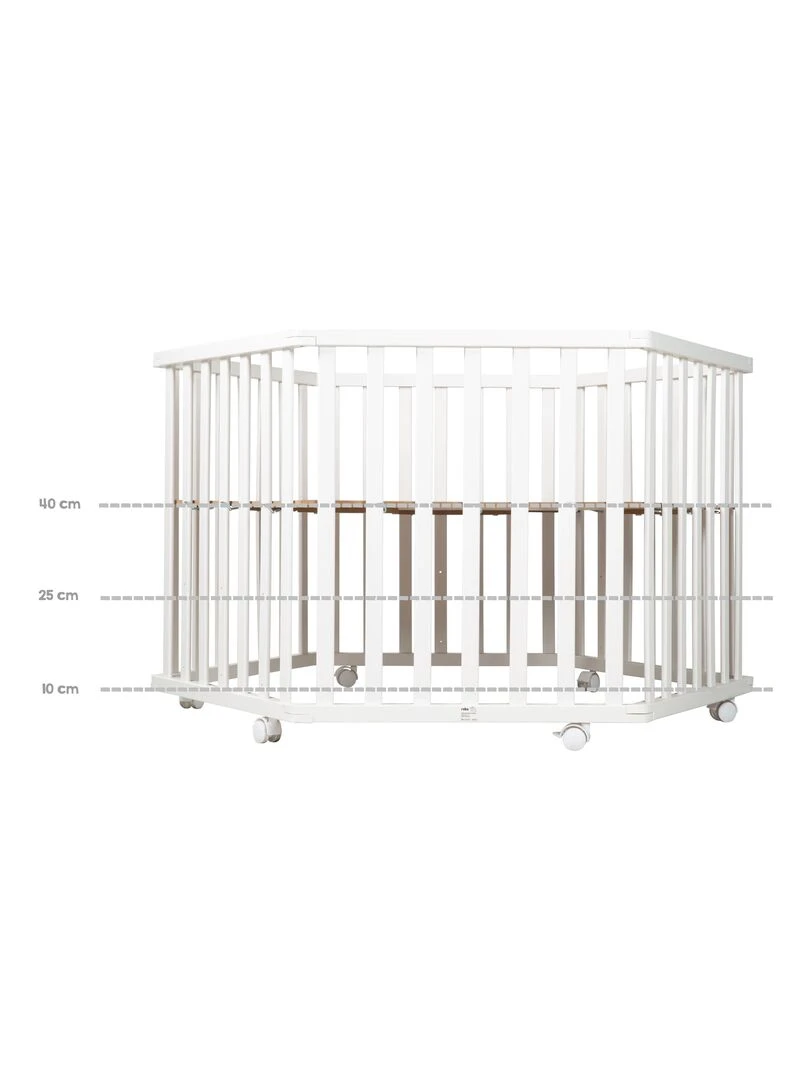 ROBA Parc Bébé Hexagonal en Bois "Sternenzauber" + Tapis de Parc   Hauteur Réglable   Gris   Blanc