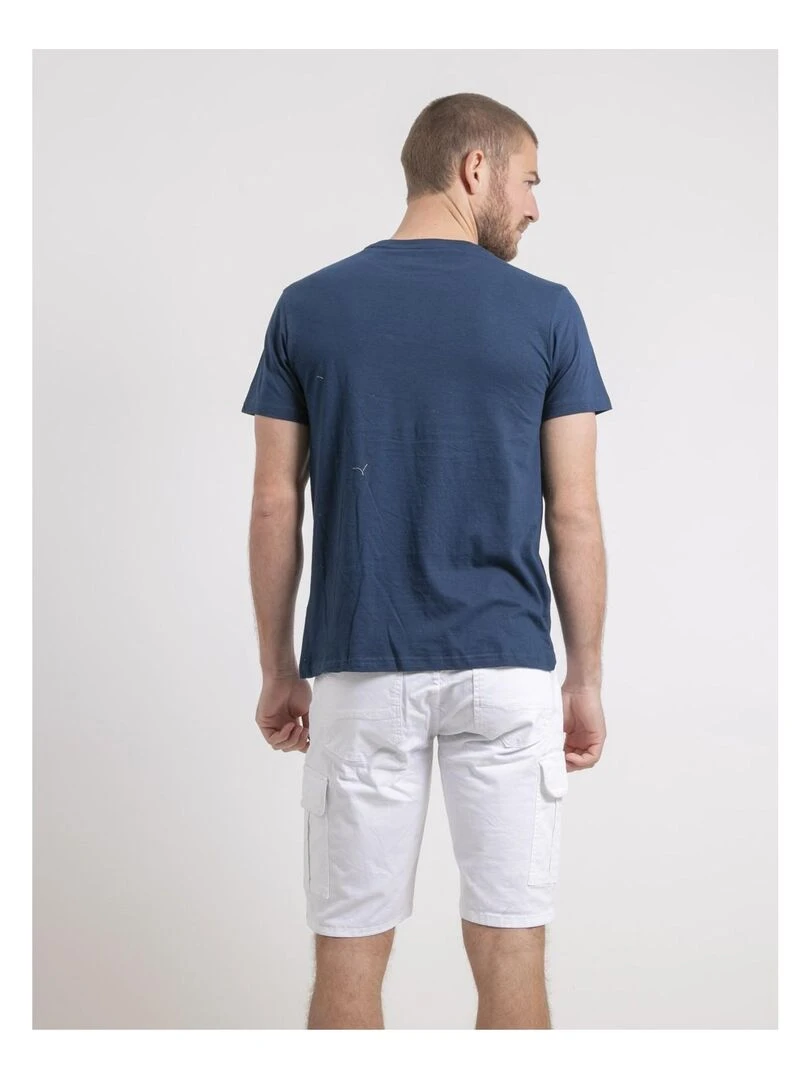 T shirt col rond pur coton NELIZIO Bleu