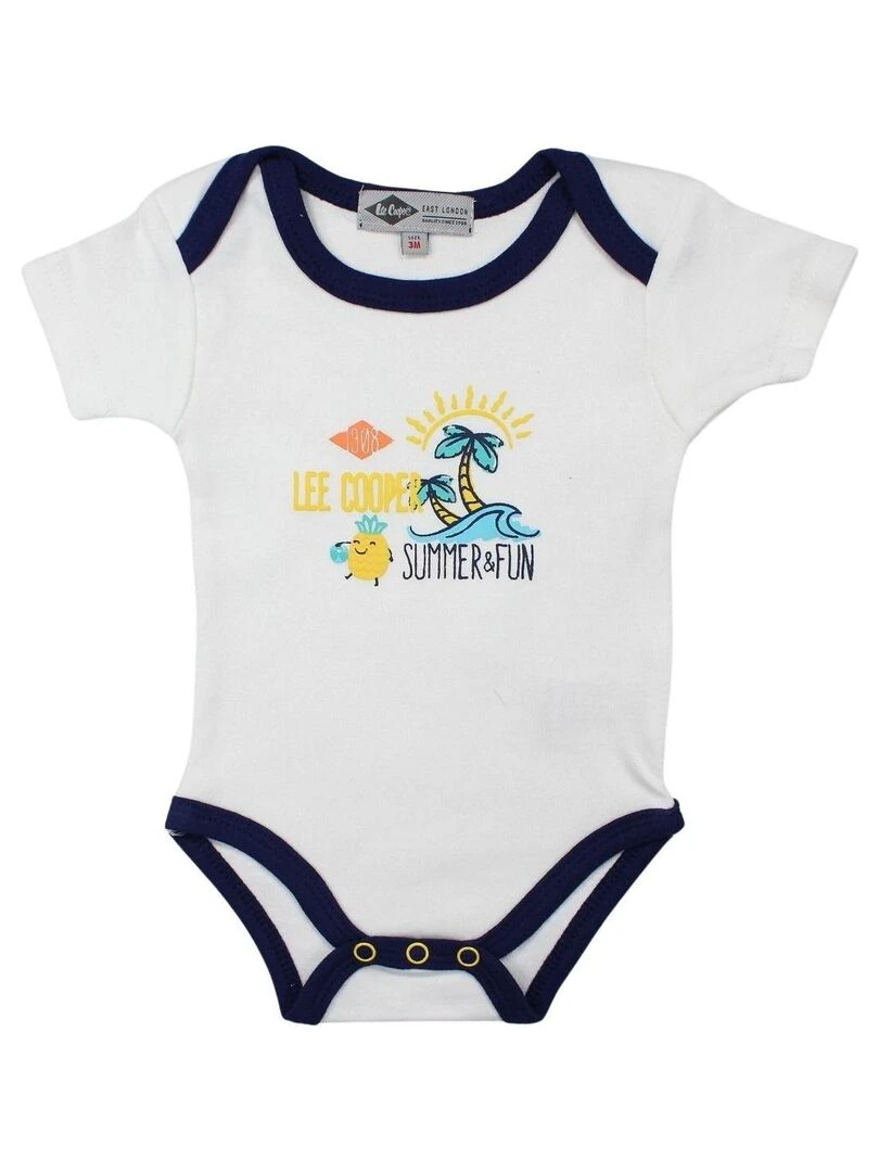 Lee Cooper   Ensemble ​​Body grenouillère bavoir bébé garçon Imprimé Logo   Blanc