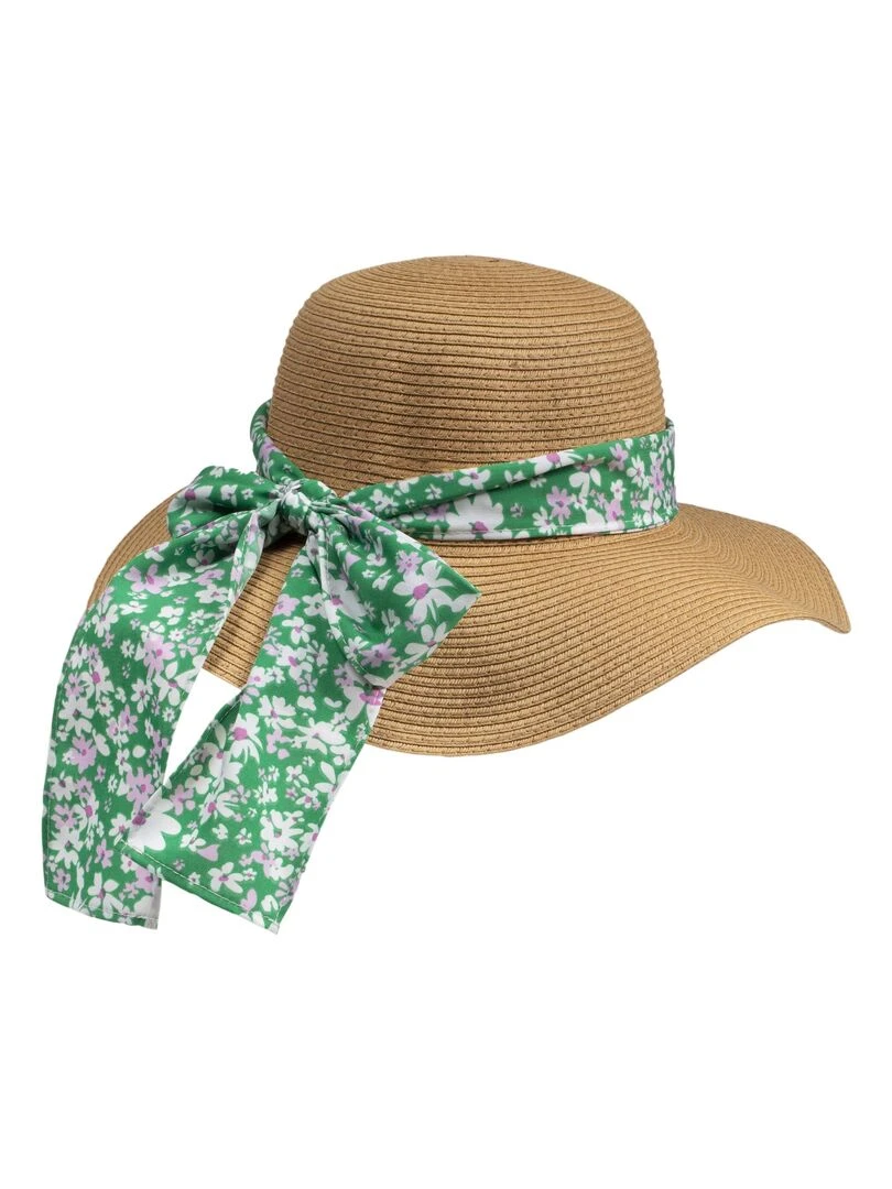 Chapeau Femme capeline Foulard fleurs vertes   Vert