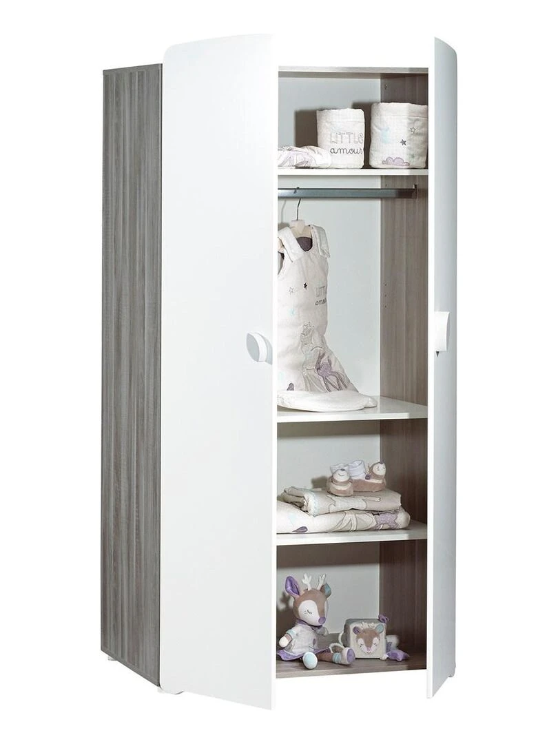 Armoire 2 portes bébé 175x86x56cm en bois gris BABYPRICE Gris