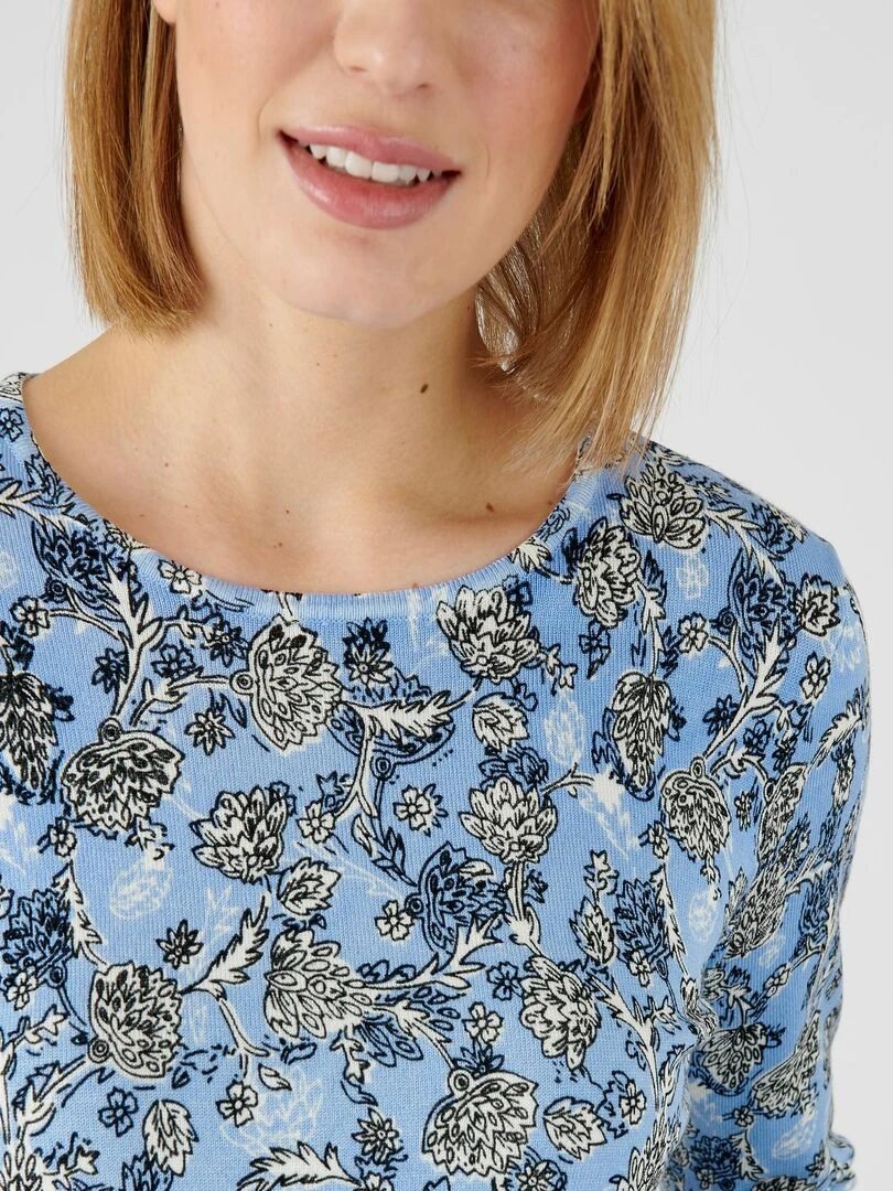 Pull maille fine manches 3/4 Damart Bleu