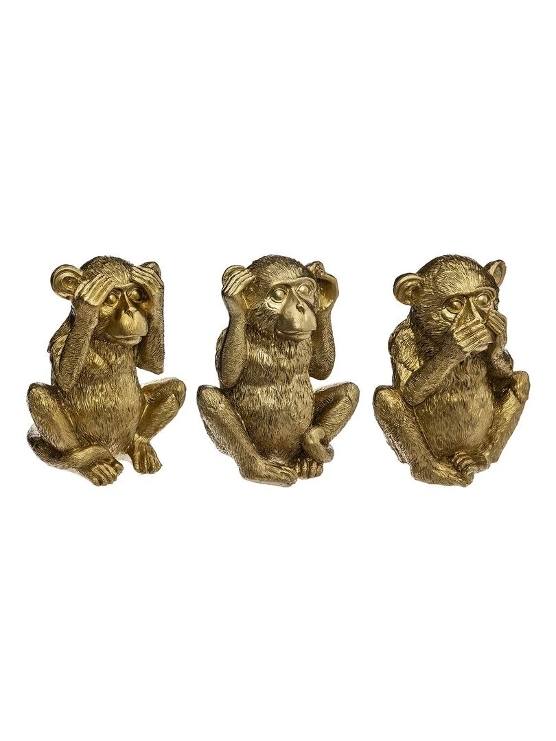 Ensemble de 3 singes sagesse en résine or 17 cm Doré/or