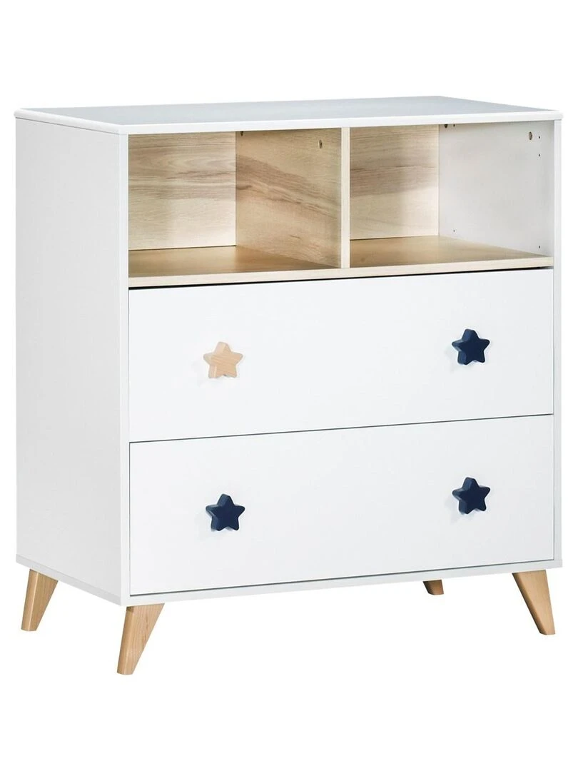 Commode 2 tiroirs 2 niches boutons étoile SAUTHON Blanc