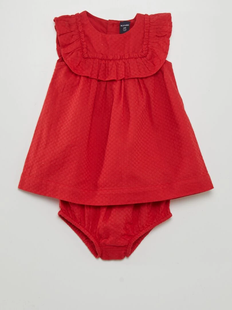 Robe évasée avec volants + culotte assortie Rouge
