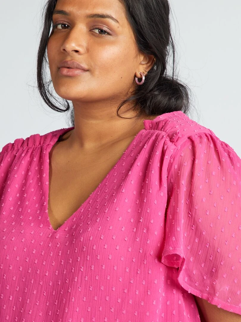 Blouse en voile 'plumetis'   Rose