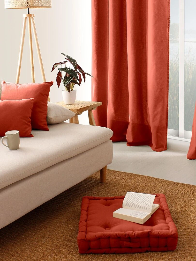 Coussin de sol uni en pur coton Rouge brique
