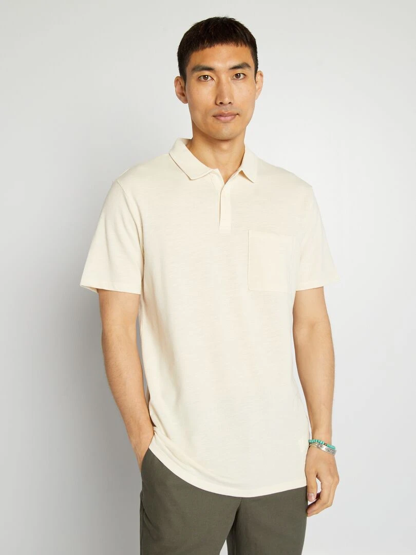 Polo en piqué de coton à manches courtes beige