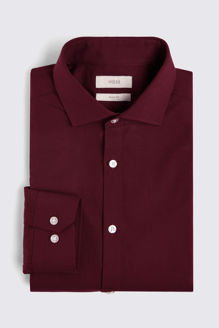 Slim Fit Burgundy Poplin Shirt   Buy Online at Moss