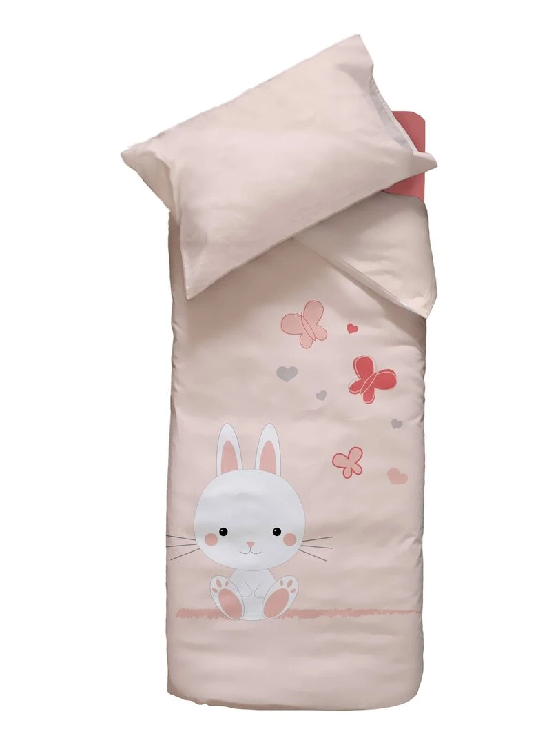 Housse de couette + taie d'oreiller Lapinou (100 x 140 cm) Rose