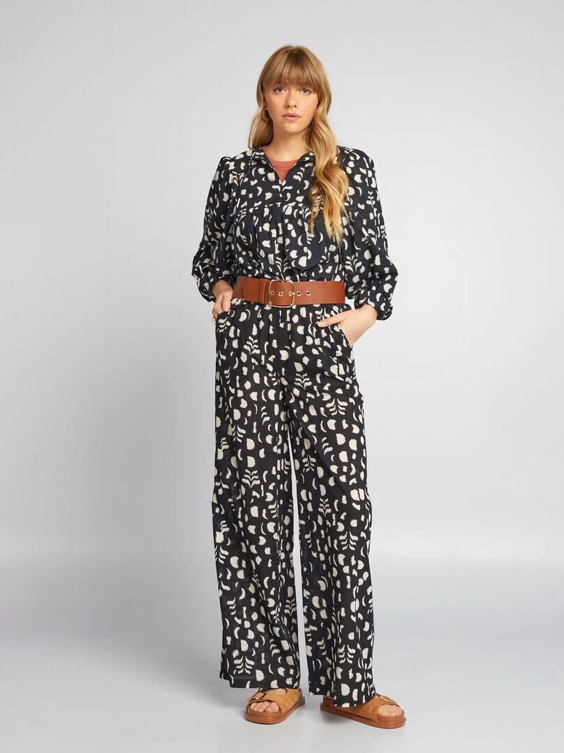 Pantalon large en voile de coton Noir