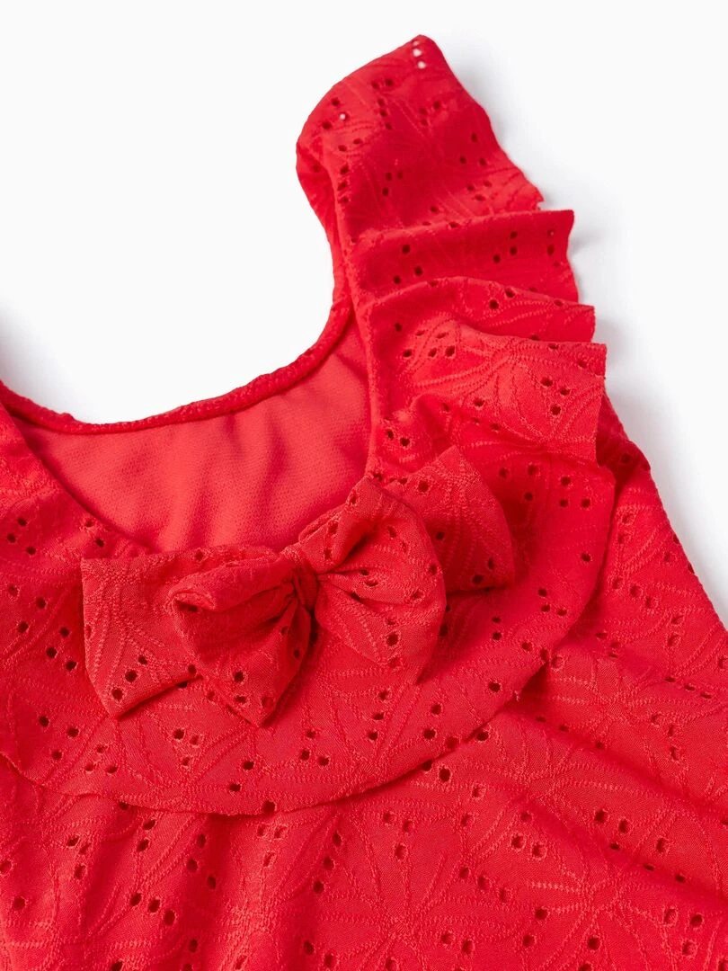 Maillot de Bain avec Broderie Anglaise pour Bébé Fille   Rouge