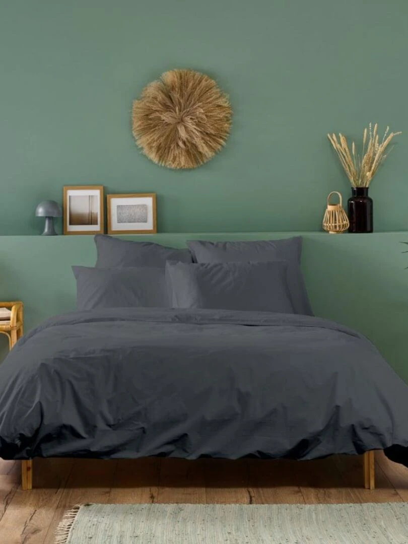 Bleu Câlin   Housse de couette unie Percale de coton 80 fils/m²   gris anthracite