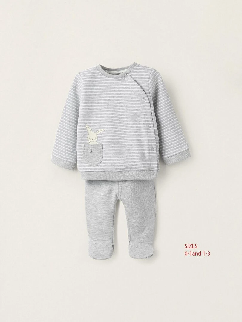 Manteau + Pantalon pour Nouveau Né 'Lapin' EARLY BLOOM Gris clair