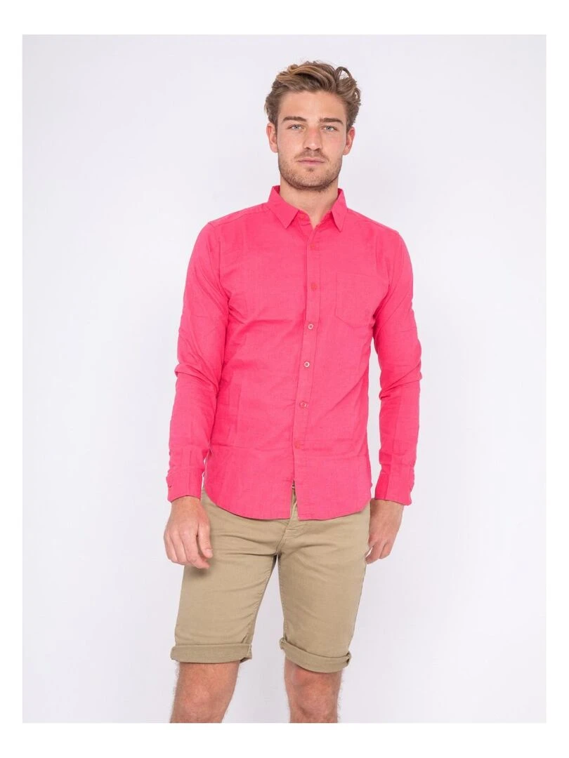 Chemise manches longues lin et coton DALICOT Rose framboise