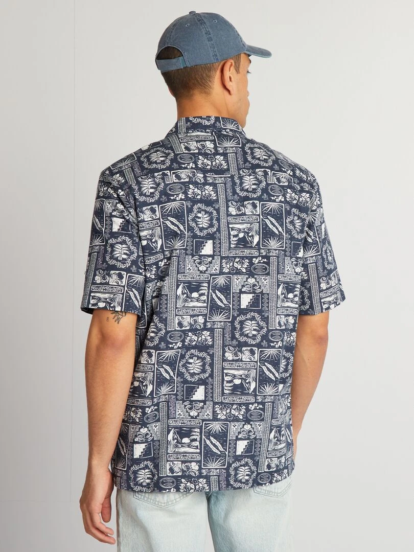 Chemisier imprimé en lin mélangé   Bleu