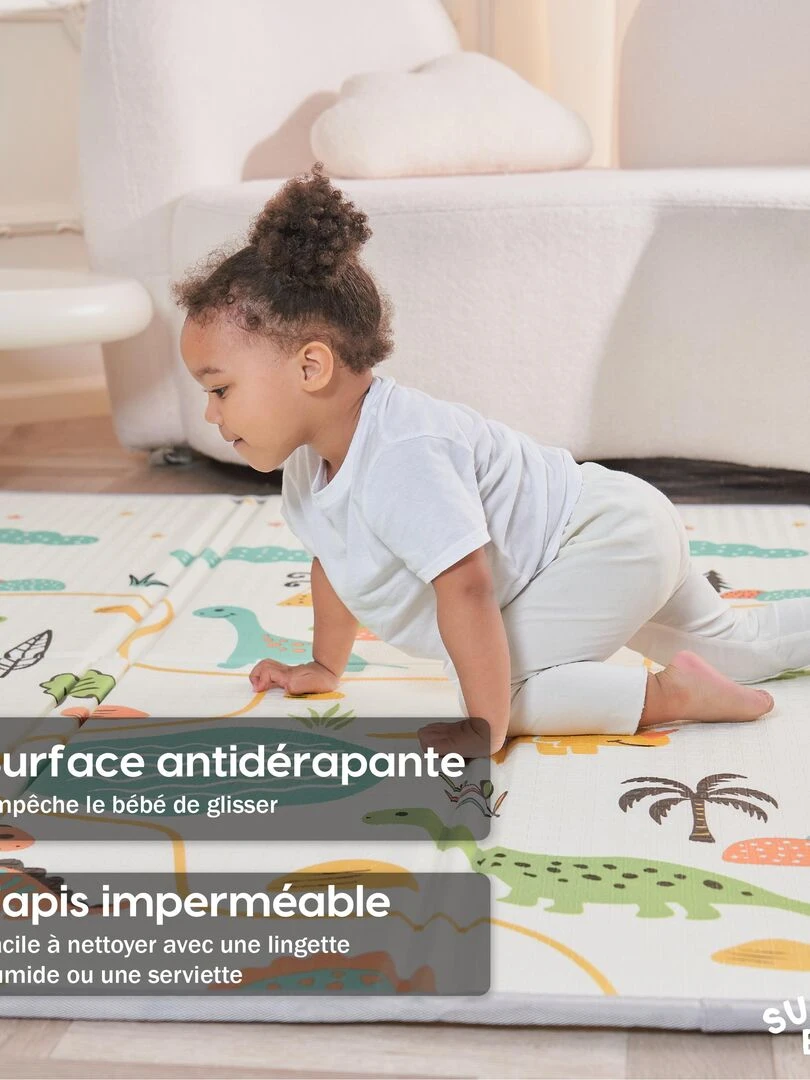 Tapis de Jeu en mousse  épais et pliable pour enfants   DINO XL   SUPERBE BEBE   Blanc Orange Blanc