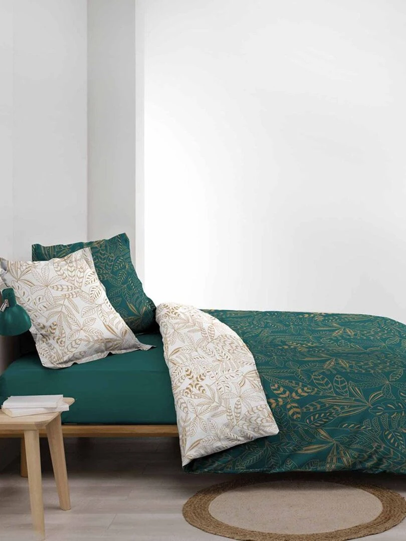 Housse de couette 240x220 + 2 taies métallisé Belflor émeraude coton 57 fils   Vert