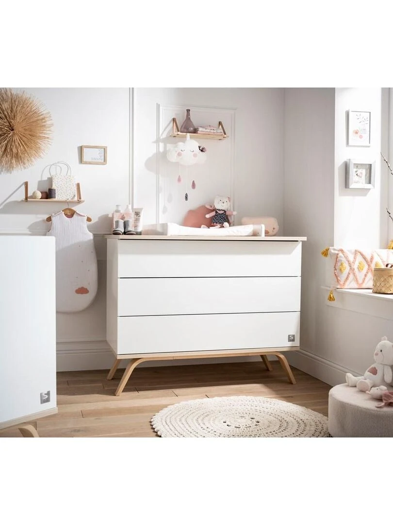Commode 3 tiroirs en bois blanc   SAUTHON   Blanc