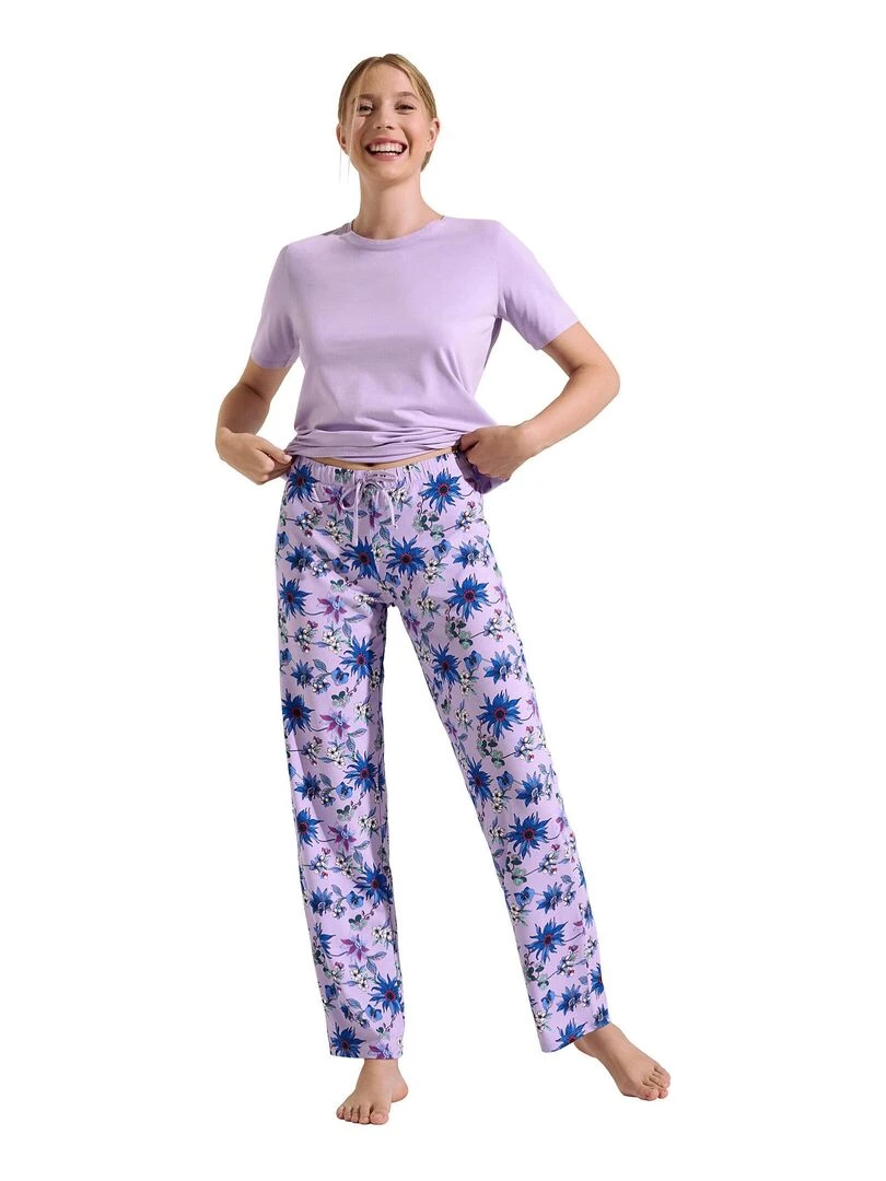 Pyjama pantalon t shirt manches courtes Flowers Violet