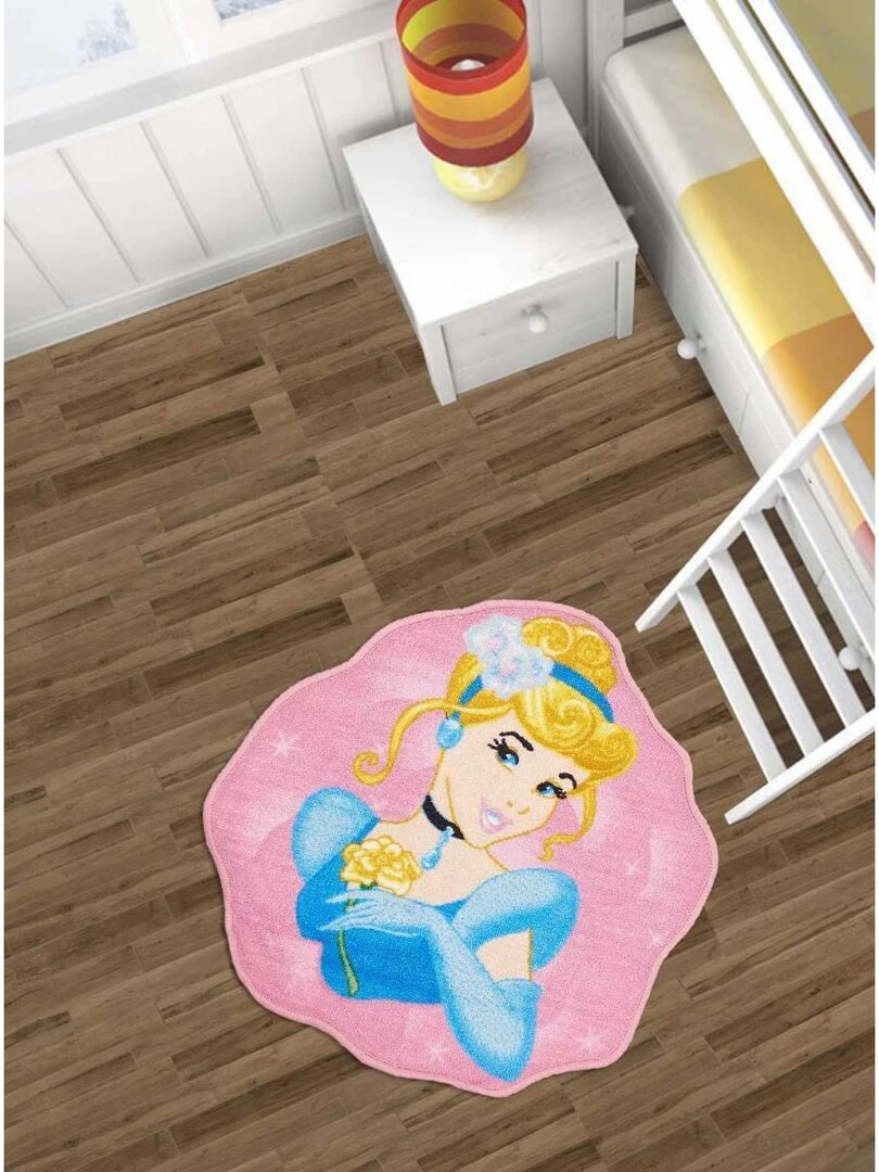 Tapis enfant CENDRILLON Rose 67x67 Lavable 30° en polyamide doux et soyeux   Rose