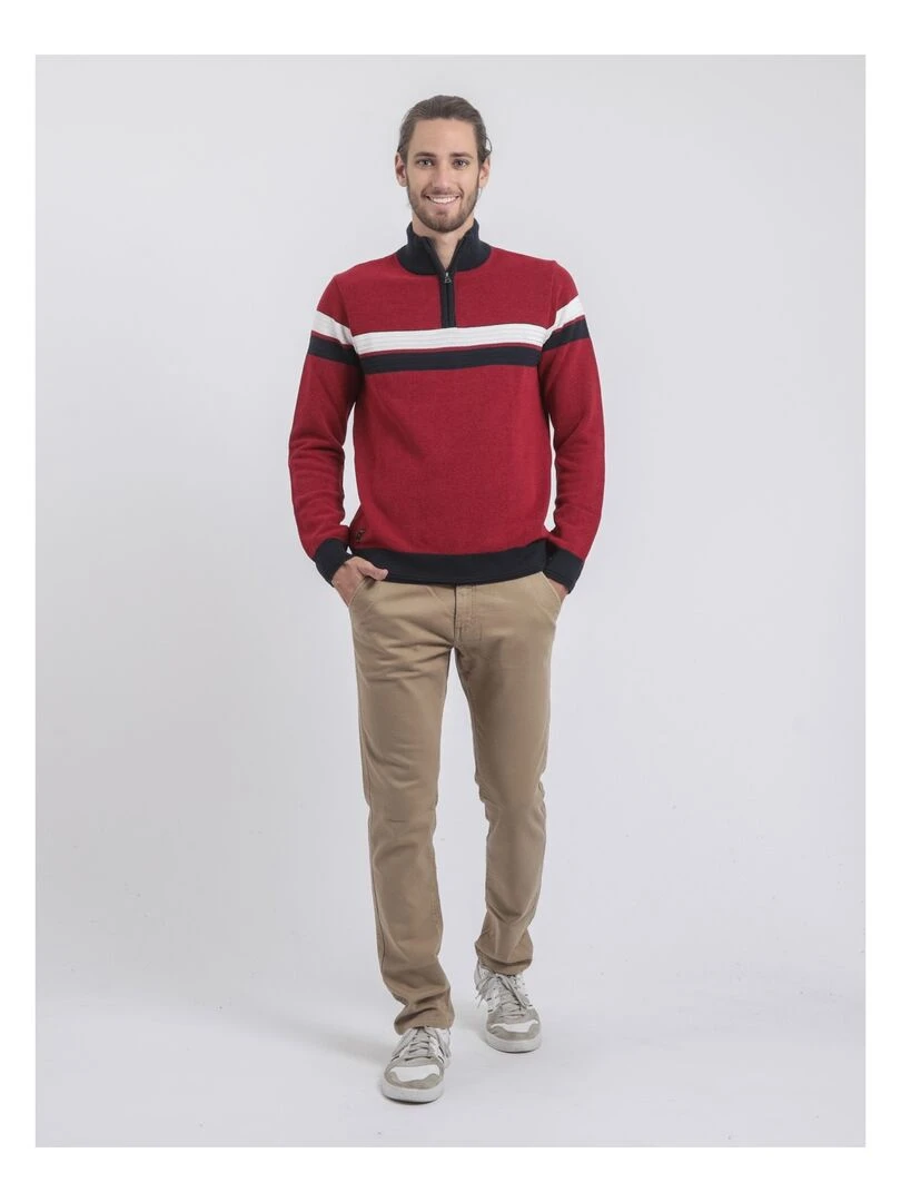 Pull col montant zippé pur coton LODJEFF   Rouge