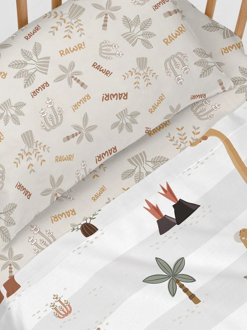 Drap housse Dino family "Happyfriday"   Blanc