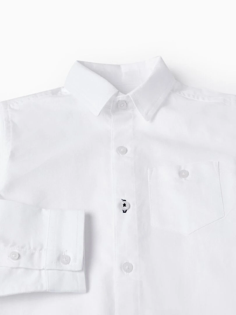 Noeud + Chemise en coton pour garçon manches longues CÉRÉMONIE   Blanc