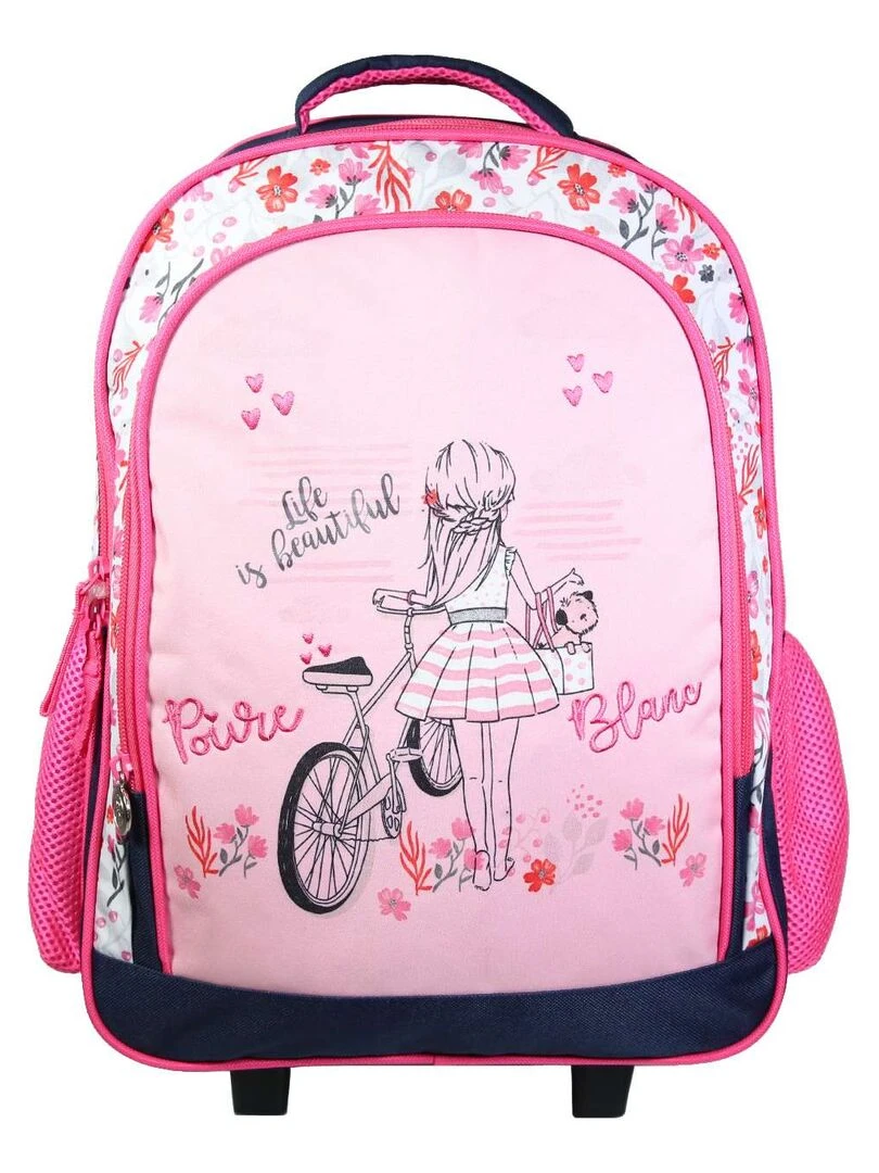BAGTROTTER Sac à dos à roulettes 43 cm Poivre Blanc Rose Vélo Rose
