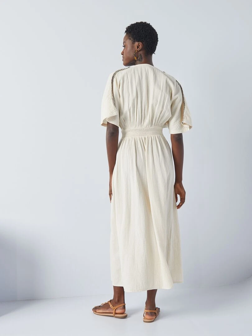Robe longue en gaze de coton tressée   Beige