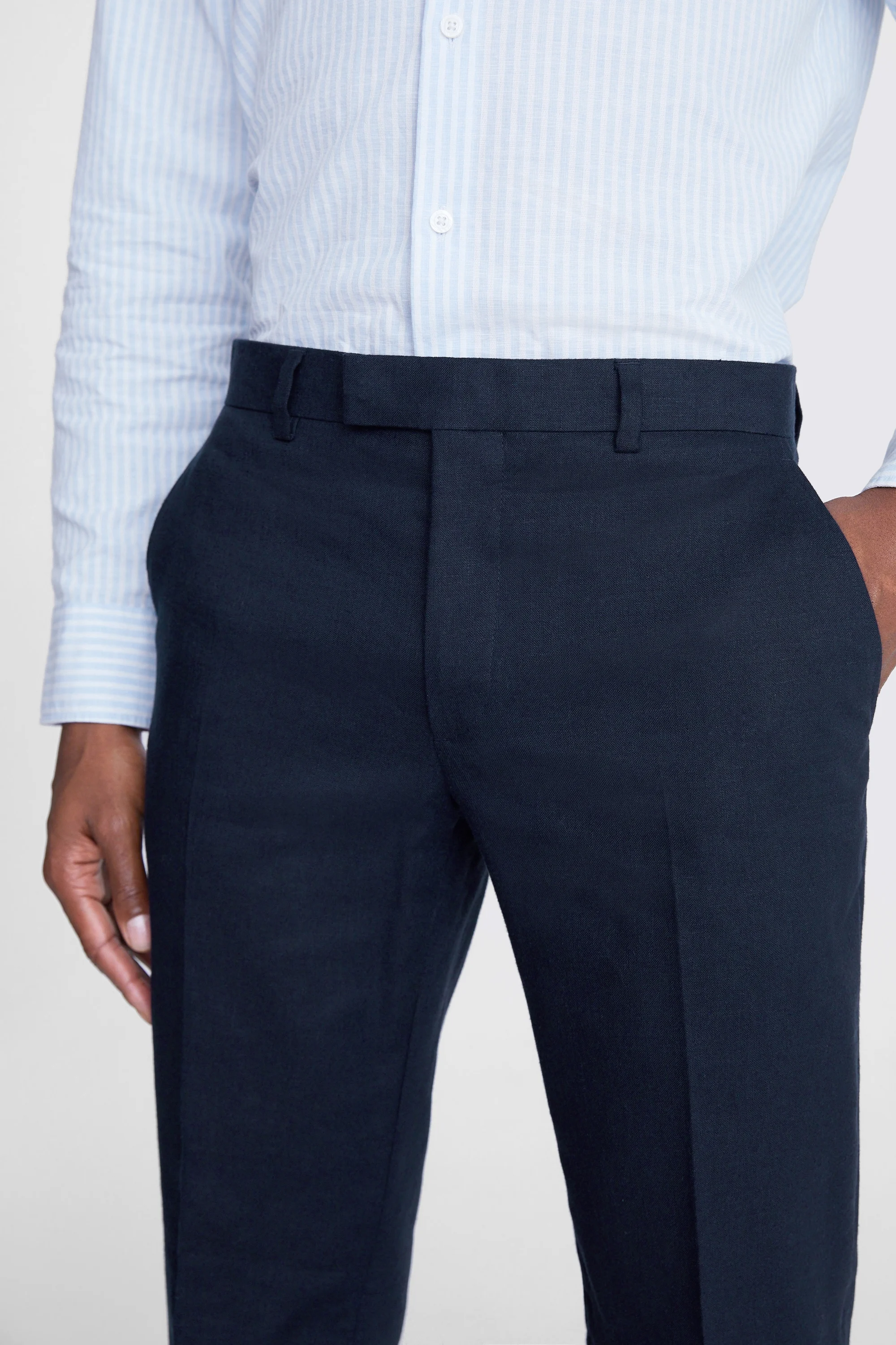 Slim Fit Navy Matte Linen Trousers   Buy Online at Moss