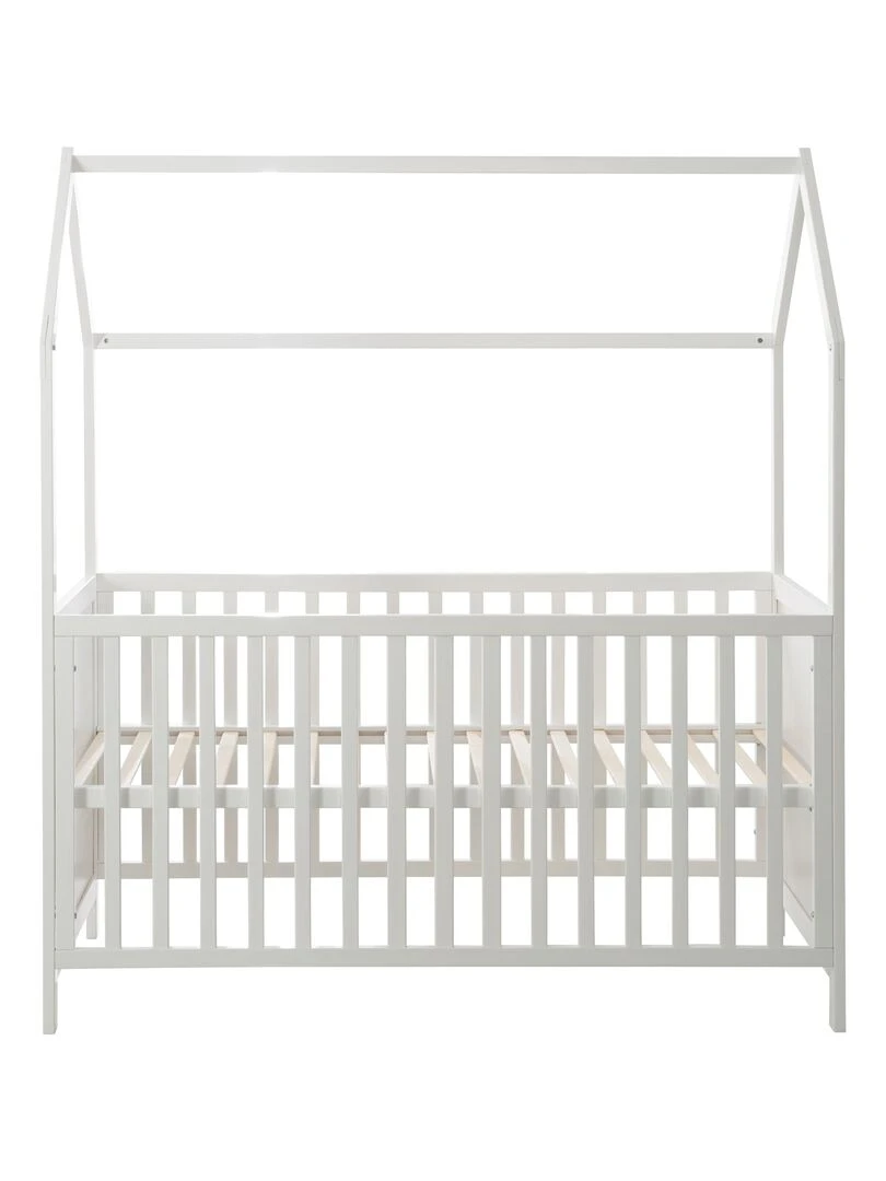 ROBA Lit Cabane Bébé Évolutif 70x140   Certifié FSC   Convertible   Hauteur Réglable   Bois Blanc   Blanc